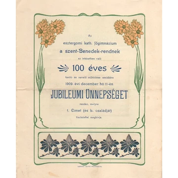 Jubilleumi ünnepségi meghívó Esztergom