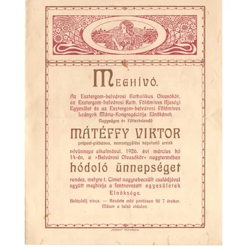 100 éves meghívó névnapi ünnepségre Esztergomban