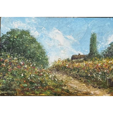 Sebestyén András Tájkép akril festmény 19x13cm