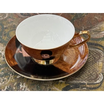 Sisi mintás porcelán teáscsésze + alj aranyozott