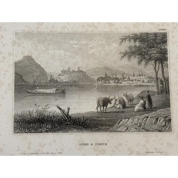 Buda és Pest látképe metszet 1819? foltos