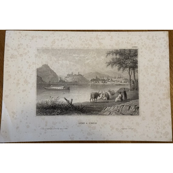 Buda és Pest látképe metszet 1819? foltos