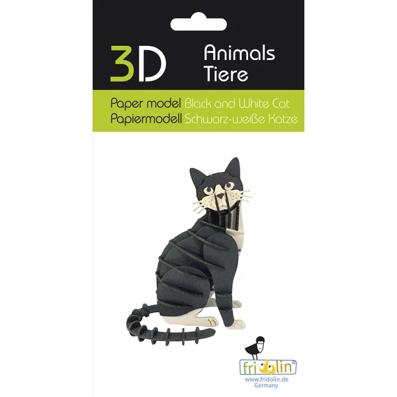 3D papírmakett cica fekete fehér