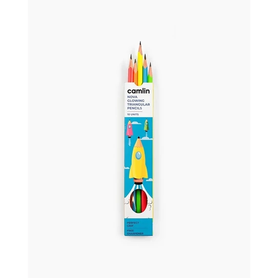 10 db neon testű grafitceruza hegyezővel és radírral Nova Glowing Camlin